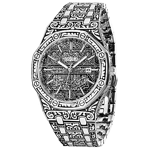Dentily ONO-004 Unique Pattern Carved Men'S Quartz Watches Stainless Steel Silver Bracelet Men Wrist Watch cover