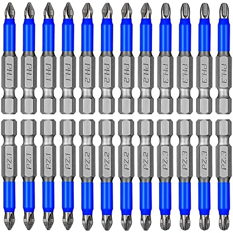 SODIAL 24 Pcs Magnetic Anti Slip Screwdriver Set PH1 PH2 PH3 PZ1 PZ2 PZ3 Driver Bit Set 1/4 Inch Hex Cover