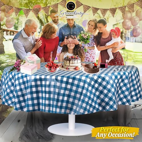 Image of Grandipity Plastic Table Cloth Disposable 12 Pack 84 inch Round Gingham | Plastic table covers, durable disposable tablecloths, fade and tear-resistent table cover for party, event