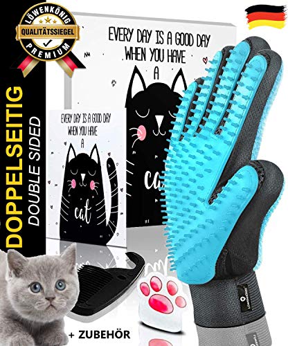 LÖWENKÖNIG® Innovativer 3in1 Haustier Bürstenhandschuh I Fellpflegehandschuh I Katzenbürste I Enthaarungs-Bürste Fellbürste für Hunde-Katzenhaare I Katzen-Zubehör I