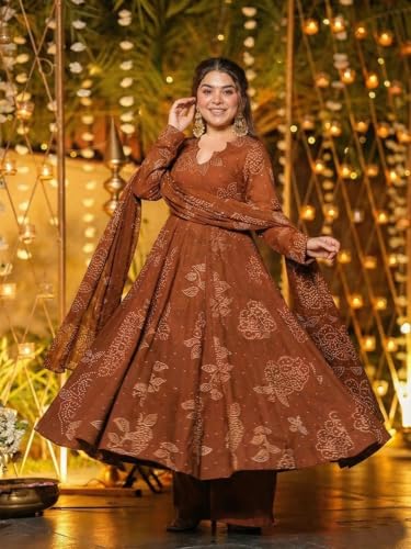 Image of ANNI Designer Women's Viscose Blend Umbrella Style Printed Kurta Palazzo with Dupatta | Stylish Kurta Set for Women | Elegant Palazzos & Dupatta Set | Traditional Ethnic Wear