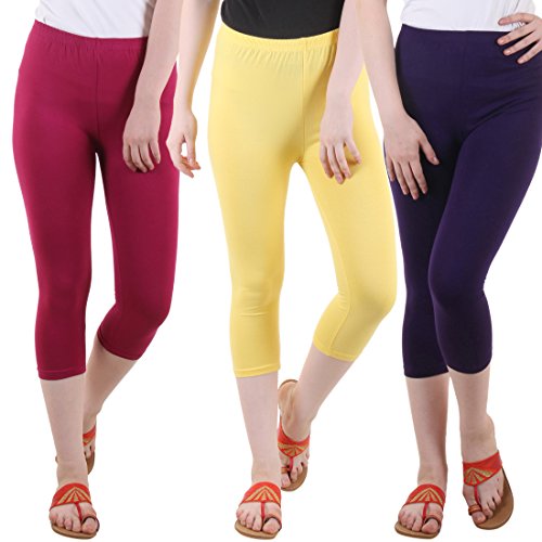 Image of DIAZ Women's Super Combed Cotton Elastane Stretch Slim Fit Printed Capri -Pack of 3