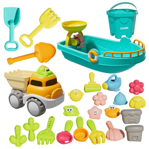 Juego de Juguetes de Playa - Kit de Juego de de 25 Piezas con Herramientas de Cubo | Juguetes de exploración de excavación, Accesorios para Barcos y Coches, Duradero de Piscina de Agua al