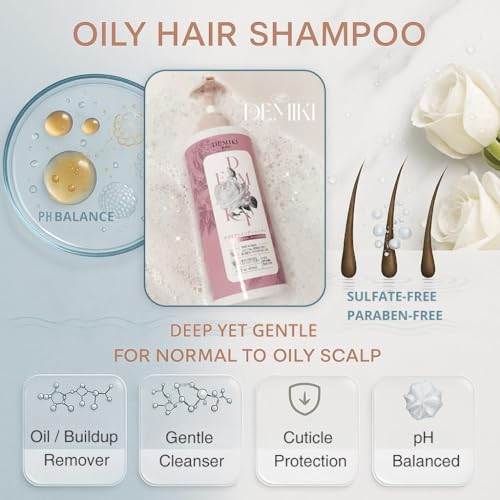 DEMIKI Shampoo for Women,Japanese Shampoo for Oily Hair, Keratin Care,Organic Rose Scent, Pink, Clarifying, Moisturizing, Anti Dandruff, Volumizing Hair Care, Sulfate Free & Paraben Free, 450ml,16oz