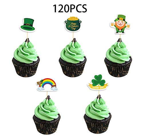 St. Patrick’s Day Cupcake Toppers Picks - Shamrock Irish Lucky Toothpicks Cake Decorations