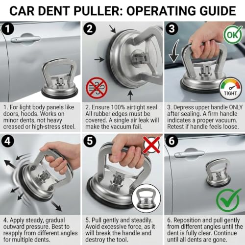 Image of SARTE Car Dent Puller, Heavy Duty Suction Cup Dent Remover, Paintless Dent Repair Tool, Strong Vacuum Grip Metal Handle for Dent Removal, Auto Body Panels, Bumper, Glass, Tiles, Mirrors Moving (Big)