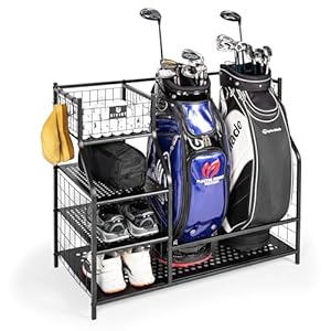 sivint Golf Bag Organizer, Golf Storage Organizer for Garage and Golfing Equipment Rack, Extra Golf Club Holder, Black Golf Bag Rack Stand Holder And Golf Club Storage