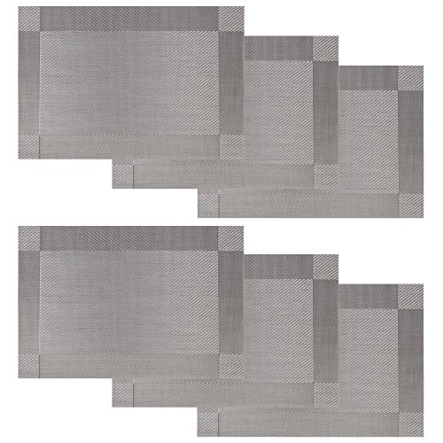 YOCZOX 6 Piezas Manteles Individuales Lavables Desgaste Antideslizante de PVC Resistente al calo para la Mesa de Comedor de Cocina, de Estilo Elegante (Gris Plateado, 45x30cm) Cover