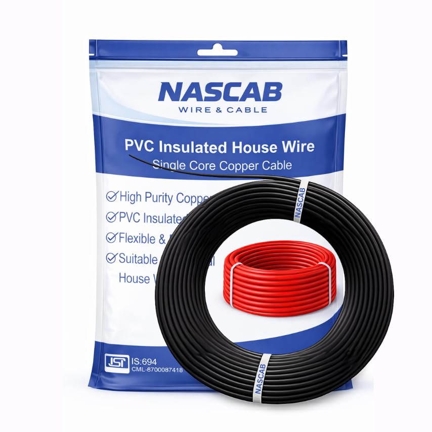 Image of 1 Sq mm Single Core Copper House Wire | 99.7% Pure Copper 14 Multistrand | Fire Resistant PVC Insulated | Eco-Friendly High Conductivity | Domestic & Residential Wiring | BLACK 90M