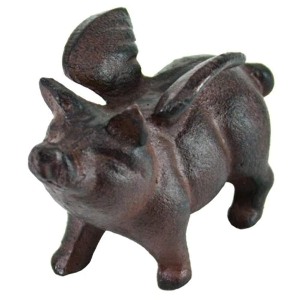 STOPWOOFER Antique Replica Flying Pig Cast Iron Tabletop Figurine