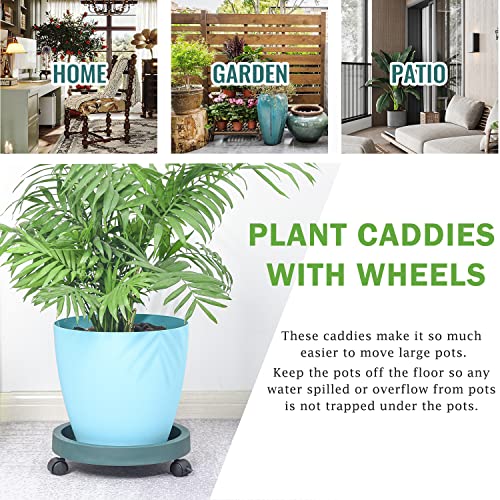 Sungmor Plant Caddy With Wheels, Pack Of 3 Heavy Duty Rolling Plant Stand, Plastic Plant Tray With Wheels, Green Movable Flower Pot Saucer, Planter Trolley For Indoor Outdoor Potted Plants #TOP6