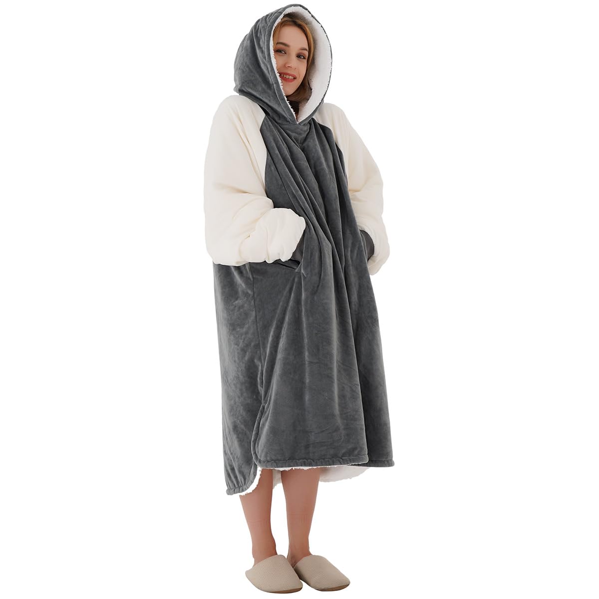 Winthome Coperta Con Cappuccio Oversize: Felpa-coperta In Sherpa Con Tasca Gigante, Per Adulti