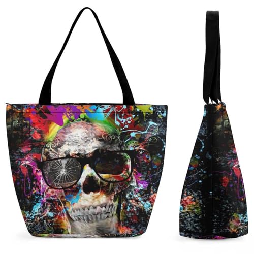Sac à main crâne coloré pour femme - Grand cabas shopping de 32.5cm