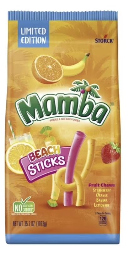 Mamba Beach Sticks by Storck | Limited Edition Fruit Chews | Strawberry Orange Banana Lemonade Flavor | No Artificial Colors | 35.7 oz
