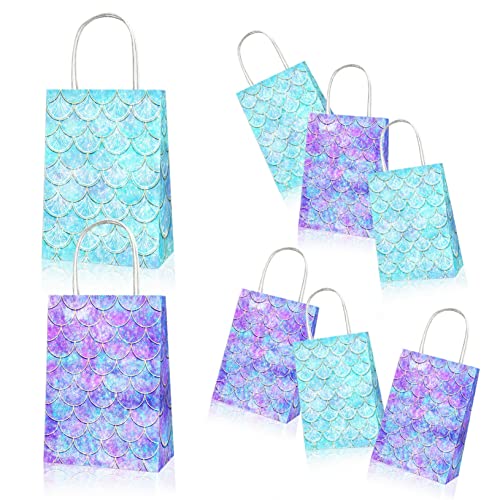 Sehaby Paquet de 12 sacs de fête de sirène, sacs de faveur de fête sur le thème de la sirène, sacs en papier de bonbons avec poignées, sacs-cadeaux de décoration de fête de mariage Cover