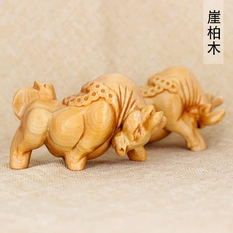 Mascot Wooden Crafts Wood Carving Art Wood Decoration Artwork 崖柏木斗牛一对规格11*5.5CM客厅摆饰摆件家居装饰品艺品(崖柏木斗牛一对)