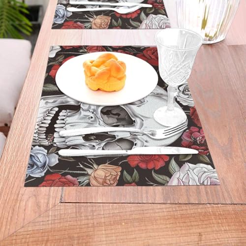 Set de table en PVC tête de mort florale pour des repas de caractère stylés - 6