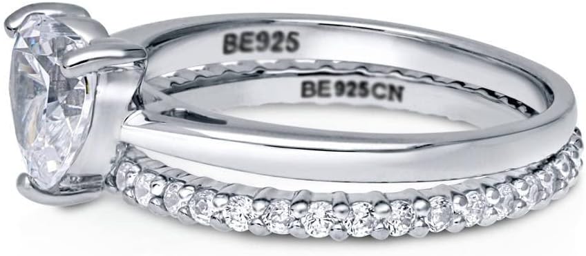 BERRICLE Sterling Silver Solitaire Wedding Engagement Rings 1.1 Carat Heart Shaped Cubic Zirconia CZ Heart Ring Set for Women, Rhodium Plated