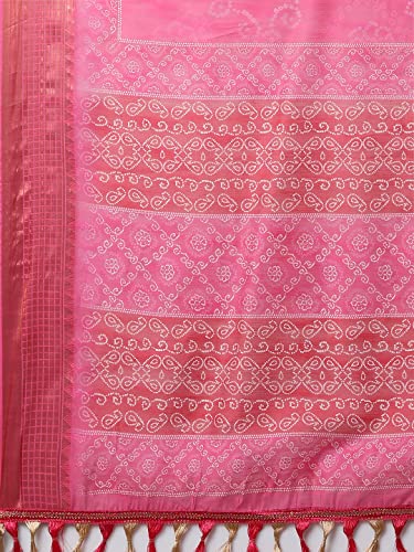Image of AKHILAM Bandhani Print Linen Saree With Unstitched Blouse Piece for Women (SONPR1 Parent)