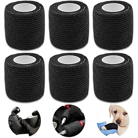 Tattoo Grip Tape Wrap Cover - Autdor 6Pcs 2" x 5 Yards Tattoo Machine Tape Cohesive Elastic Bandage Rolls Self-Adherent Tape for Grip Tube Accessories Sports Tape Cover