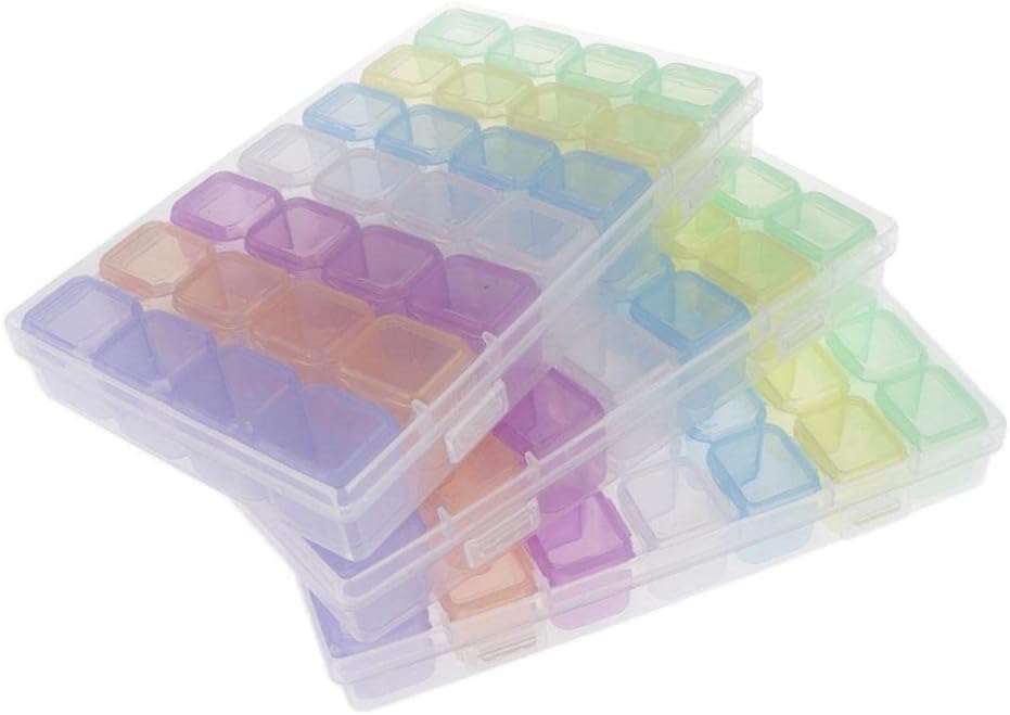 3Pcs 28 Grids Clear Plastic Beads Storage Containers Box with Hinged Lid for