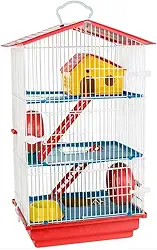 GAIOLA HAMSTER 3 ANDARES TETO PLASTICO VERMELHA