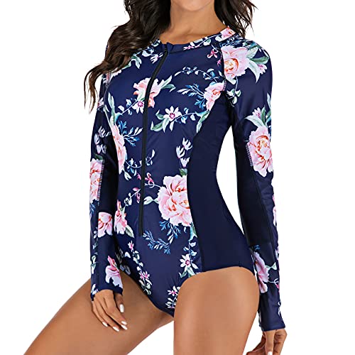Lu's Chic Women's Rash Guard Zip Wetsuit Long Torso Swimsuit Surf Swimwear One Piece Sleeveless3