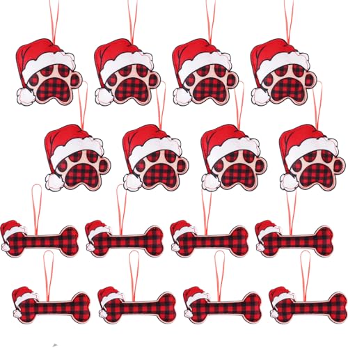 16 adornos para árbol de Navidad, decoración de pata de perro, adornos para árbol de Navidad, adornos de fieltro 3D, adornos colgantes de huellas de hueso, adornos colgantes de Navidad, decoración de