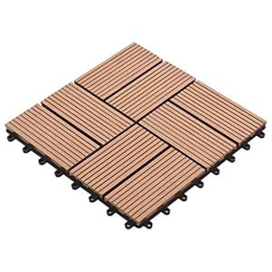 Gecheer WPC-tegels voor plafond, 22 stuks, tegels voor buiten, vierkante tuintegels van hout, balkon, tuin, terras, 30 x 30 cm, bruin