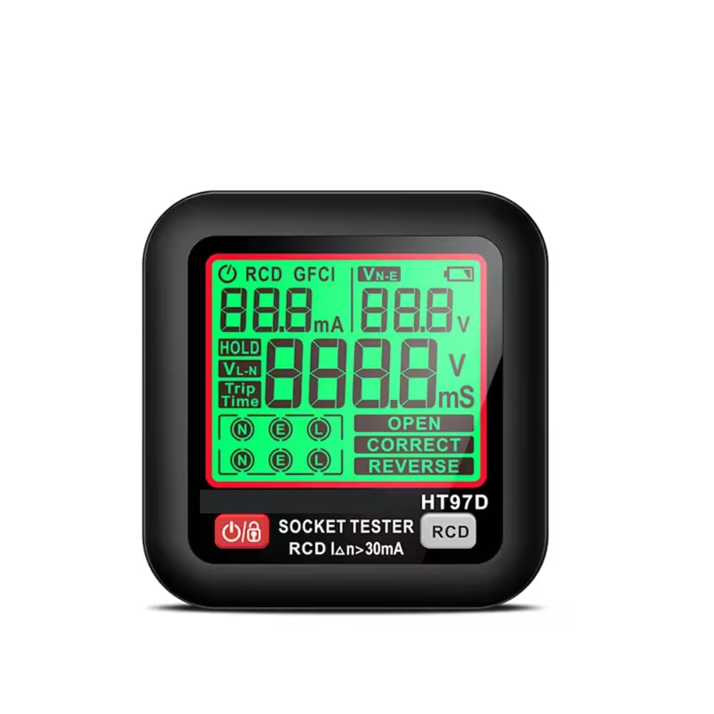 DollaTek Tester de Enchufe Profesional D9B Detección RCD/GFCI Display LCD Voltaje/Frecuencia 6-Alambre Diagnóstico Fallos 90-250V Analizador para enchufes EU Certificación EN61326