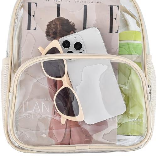 Image of Busiuw Cream Clear Event Backpack 12x12x6 with Front Pocket, Women's Fashion, Multi-Sport, 11.5 inchL x 9.5 inchW x 6 inchH