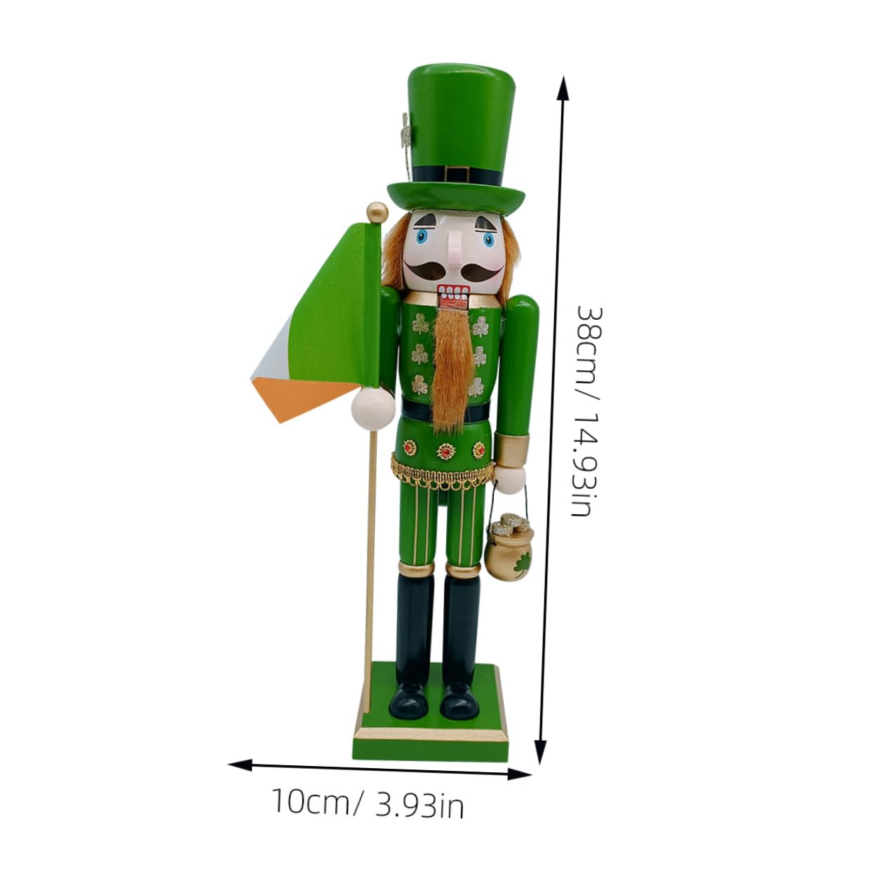 St Patrick's Day Irish Nutcracker Figurine Wooden Shamrock Hand-painted Soldier Decoration for Irish Festival Luck Charm