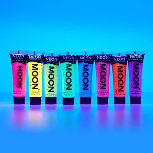 Moon Glow - Blacklight Uv Glitter Face & Body Gel - 12Ml Set Of 8 - Blacklight Face Paint - Glows Brightly Under Blacklight #TOP2