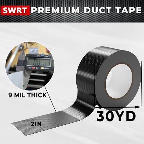 Image of SWRT 9 Mil 2-Pack Black Heavy Duty Duct Tape Strong Adhesive, 2 in x 30 YD (Total 60YD) Duct Heavy Duty Waterproof All Weather Black Duct Tape No Residue Sealing & Patching for Indoor&Outdoor Repair