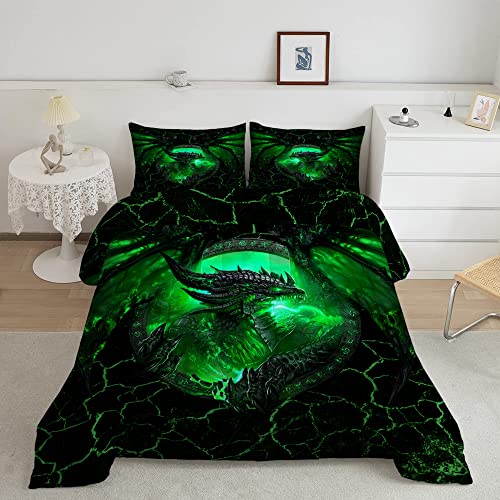 Legendary Green Lava Dragon Comforter Set, Dragon Comforter Twin Full Queen King, Comforter Set Dragon Dragon Quilt Blanket For Bed Microfiber Lightweight Animals Comforter Sets For Adults Kids #TOP11