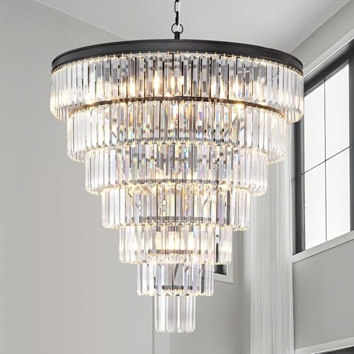 H39" Long Crystal Chandelier for High Ceilings, 20-Light Modern B...