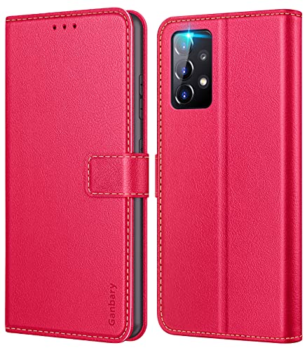 Ganbary Funda Compatible con Samsung A52 4G / A52 5G / A52S 5G, Funda Movil Carcasa PU Cuero con Ranura para Tarjeta, Cierre Función de Soporte para Samsung Galaxy A52 4G / A52 5G / A52S 5G, Rojo