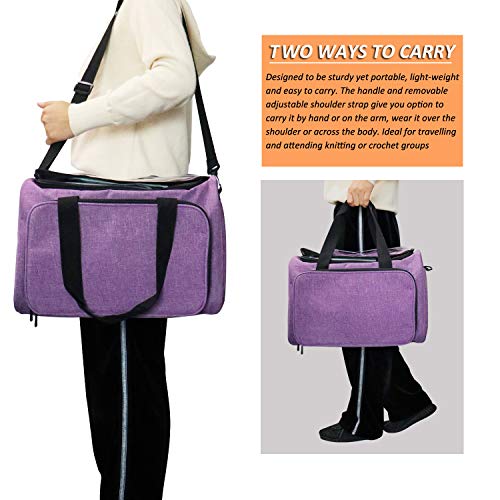 Jolitac Knitting Bag Yarn Storage High Capacity Organizer Tote, with Cover and Roomy Inner Divider for Projects Crochet Hooks, Knitting Needles Bags (Purple) - Thumbnail 6
