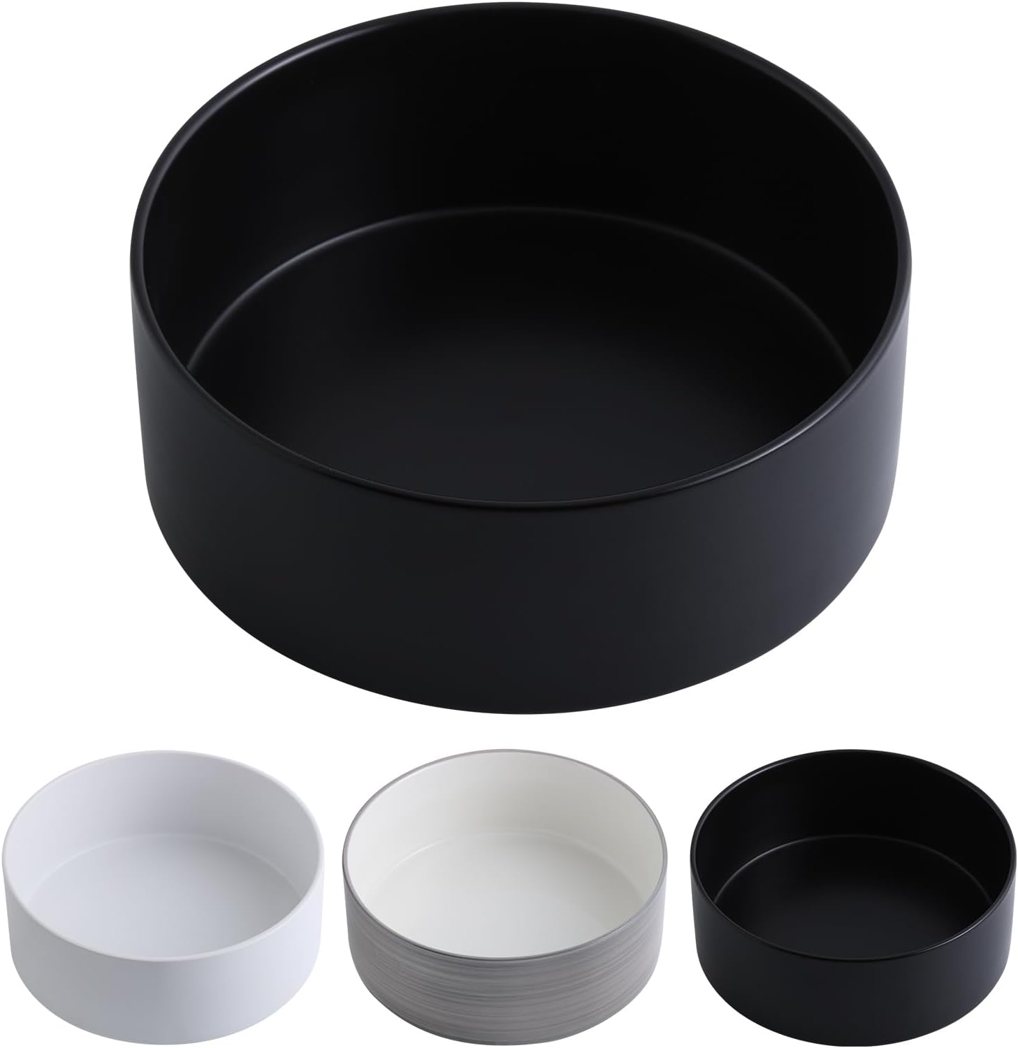 Black Dog Bowl Ceramic for Medium Large Breed,Dog Food Water Dish Heavy Weighted, Non Slip Porcelain Extra Large Big 9.4 in Pet Bowl