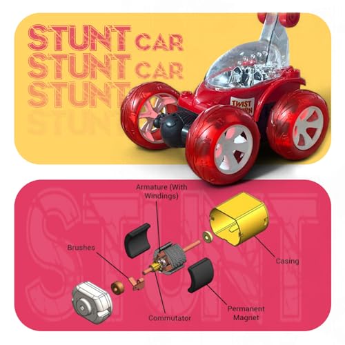 Image of Remote Control Stunt Car for Kids, 360 Spins RC Off-Road Monster Truck, 4WD Rock Crawler Vehicle with LED Lights, Rechargeable Battery, Shockproof Design (Red, 9802)