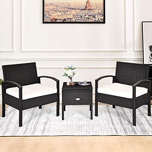 LIFEZEAL Juego de Muebles de jardín de poliratán, 3 Piezas, Conjunto de sillas de balcón con Mesa de ratán, Grupo de Asientos de jardín con Cojines de Asiento para Piscina y terraza - imagen 8