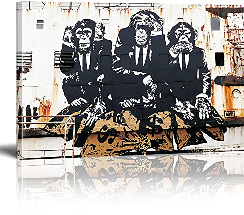 Banksy Toile Tableau Singes de la sagesse Street Art Graffiti Toile Art Décor Impression Cover