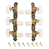 Mr.Power Guitar Tuners Machine Heads 3+3 Set Tuning Keys String Pegs for Classical Guitar (Short Black, White Button)