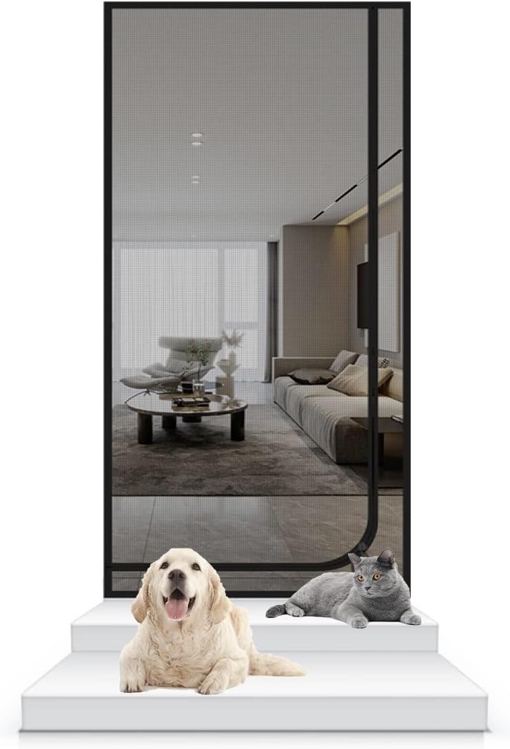 thermal door curtain magnetic Zipper Cat Door Screen Resistant Cat Door Mesh Screen To Stop Pets Running Out- Cats Screen Door Prevent Pet Escape Dog Home Living Room Doors magnetic door curtain