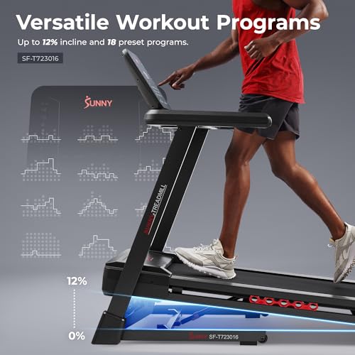 Image of Sunny Health & Fitness 20 inch x 55 inch Auto Incline Treadmill with Folding Deck