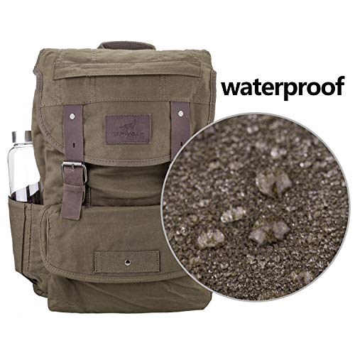 TOPWOLFS Waterproof Waxed Canvas Backpack for Men Travel Rucksack Leather Trimming (Green) One_Size - Image 3