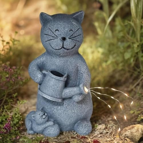 Lopres子猫がランタンを持つソーラーライト。完全防水で屋外に設置可能。日没後に自動点灯し、庭や玄関を温かい光で照らす装飾照明。 (猫が水ボトルを飲んでいる) [4]