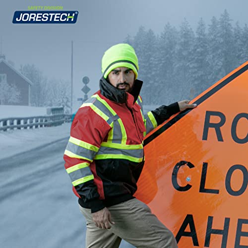 Jorestech High Visibility Reflective Safety Bomber Jacket Waterproof X In Back Ansi/Isea Class 1 Type O/ Csa Z96 (L, Red) #TOP4