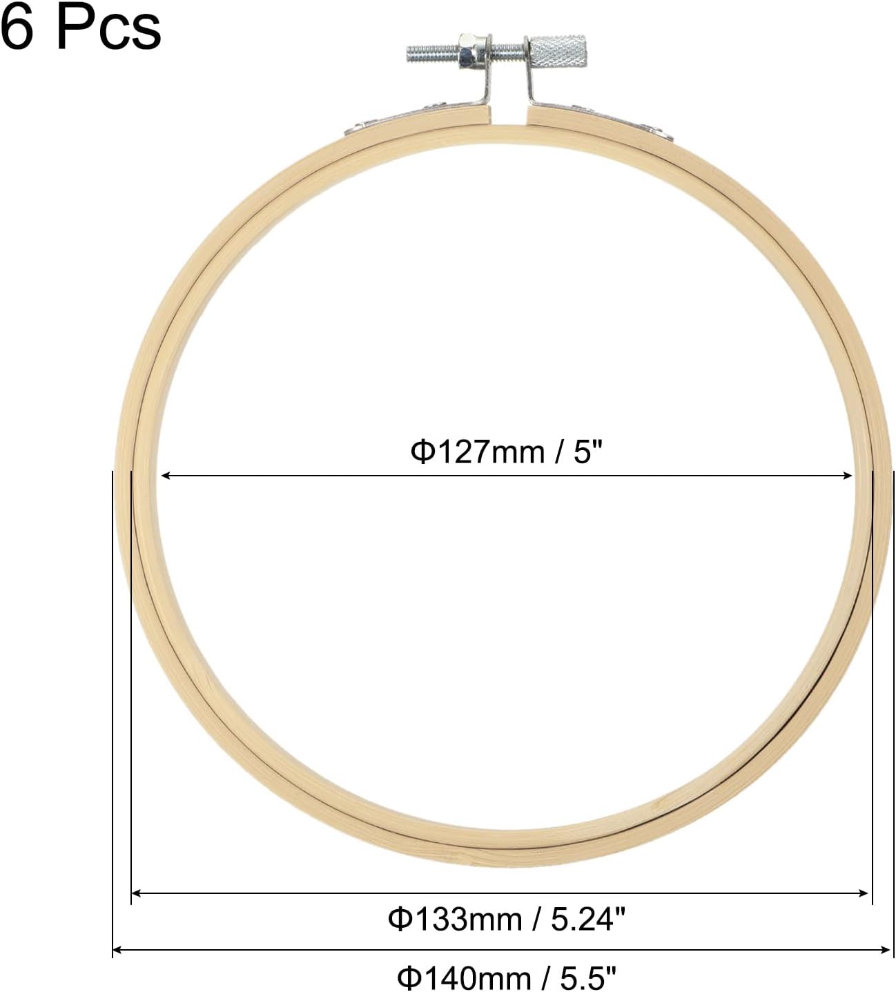 MECCANIXITY Embroidery Hoop 5 Inch Round Bamboo Circle Cross-Stitch Ring for Art Craft Sewing Ornament, Pack of 6