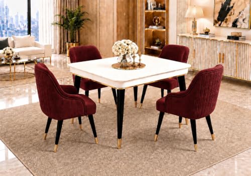 Image of WOODEN SPACE 4 Seater Wooden Dining Table Set | Urban Marble Top Dining Table with Chairs for Dining Room & Kitchen (Modern Zyro Maroon) (42 x 42 x 30 inch)